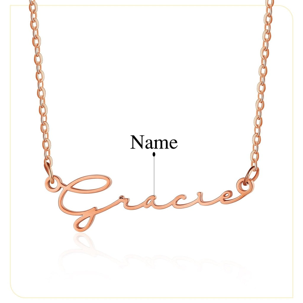 Custom cursive name necklace, personalized pendant, dainty Valentine's Day gift, 40+5cm, 2.6g.