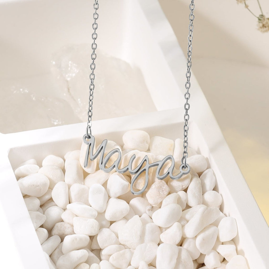 Custom handwritten name necklace, personalized pendant, Valentine's Day gift, 40+5cm, 2.7g.