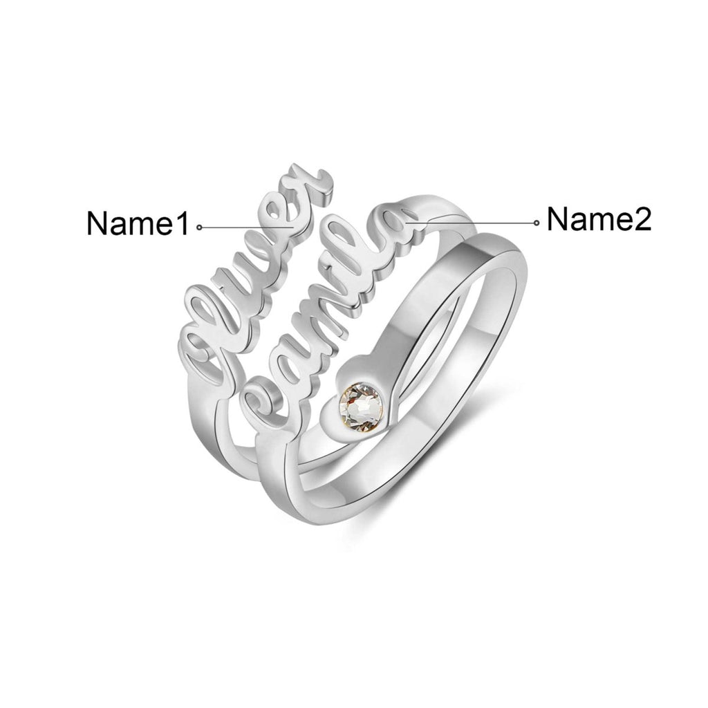 Custom names ring, personalized birthstone & name open ring, adjustable size, Valentine's day gift, gold/rose gold/white gold plated, 1.5-5.3g.