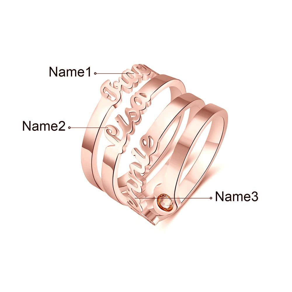Custom names ring, personalized birthstone & name open ring, adjustable size, Valentine's day gift, gold/rose gold/white gold plated, 1.5-5.3g.