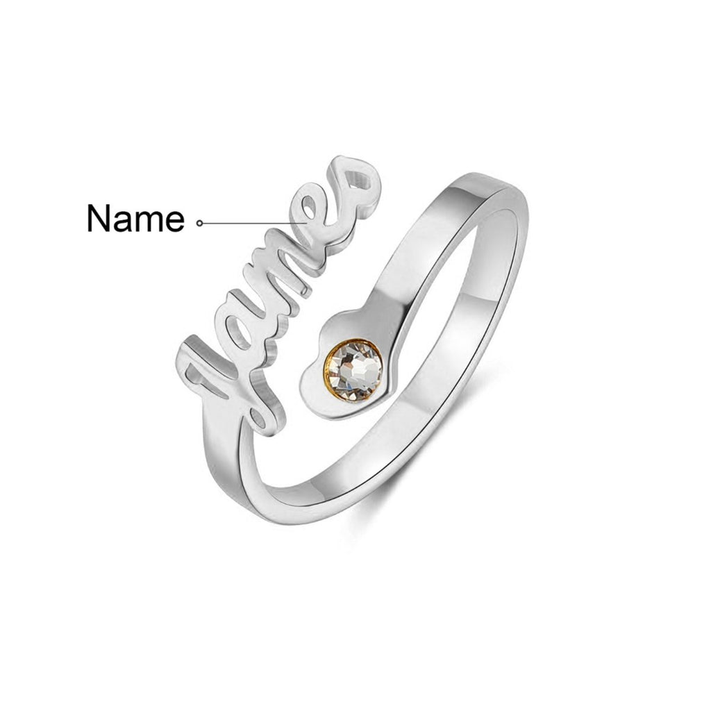 Custom names ring, personalized birthstone & name open ring, adjustable size, Valentine's day gift, gold/rose gold/white gold plated, 1.5-5.3g.