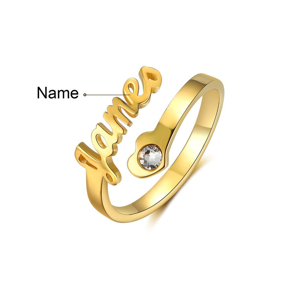 Custom names ring, personalized birthstone & name open ring, adjustable size, Valentine's day gift, gold/rose gold/white gold plated, 1.5-5.3g.