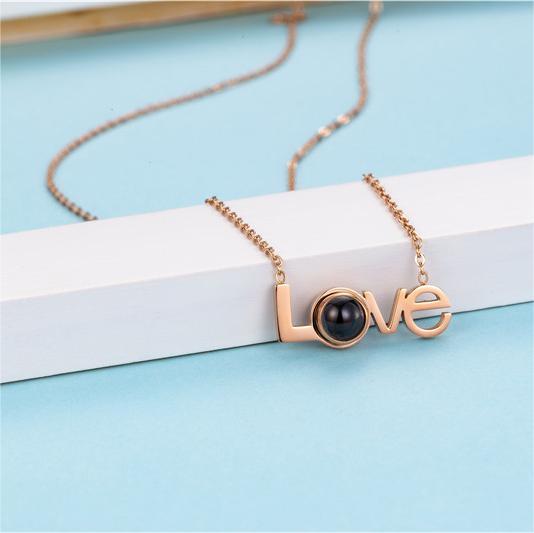 Personalized custom photo love projection necklace, rose gold plated copper pendant, unique gift.