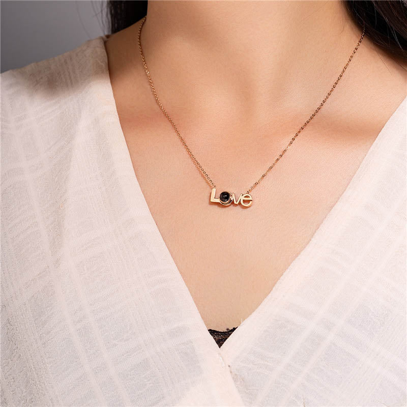 Personalized custom photo love projection necklace, rose gold plated copper pendant, unique gift.