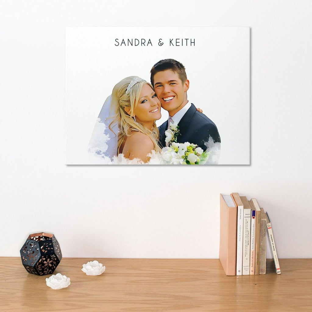 Personalized custom photo panel, wedding anniversary gift, couple portrait, glossy metal print wall art.