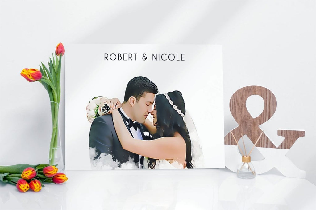 Personalized custom photo panel, wedding anniversary gift, couple portrait, glossy metal print wall art.
