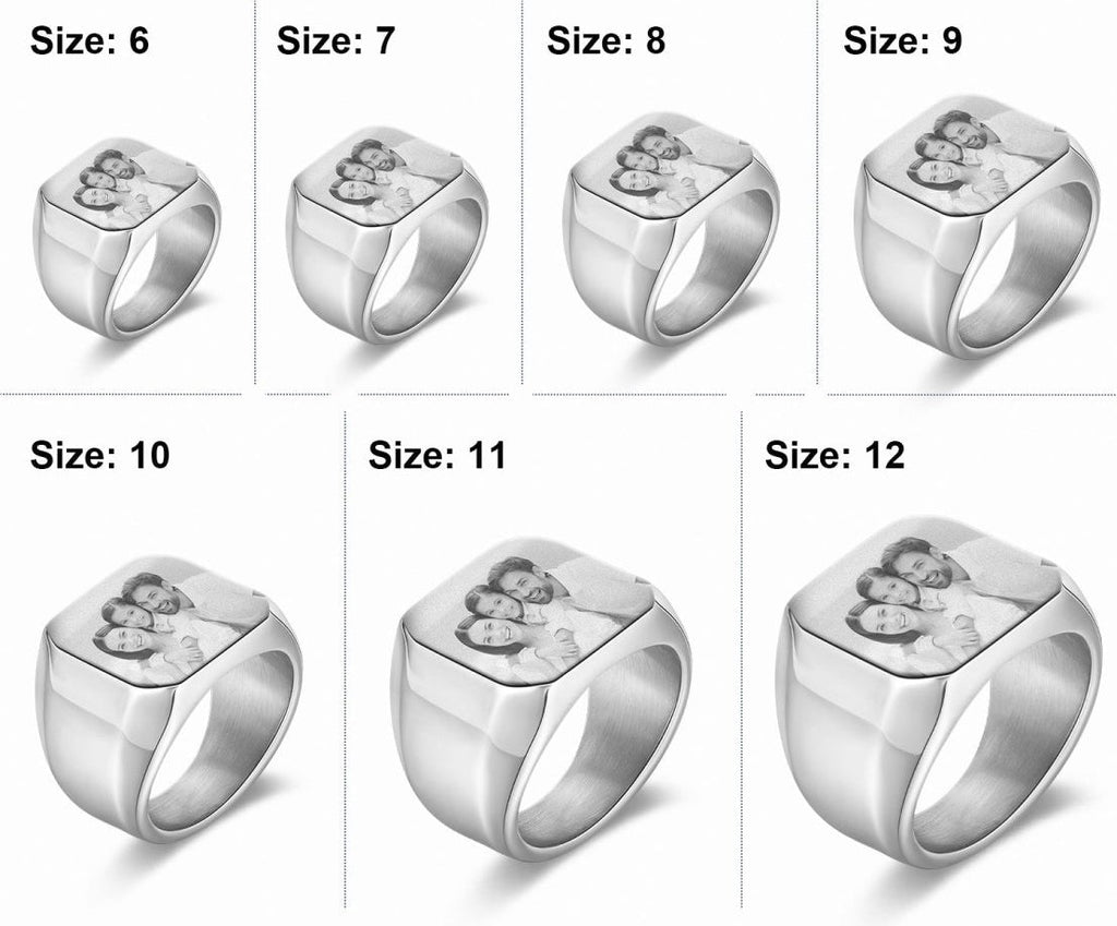 Personalized custom photo ring for men, stainless steel, Father's Day gift, white gold/black/blue plated.