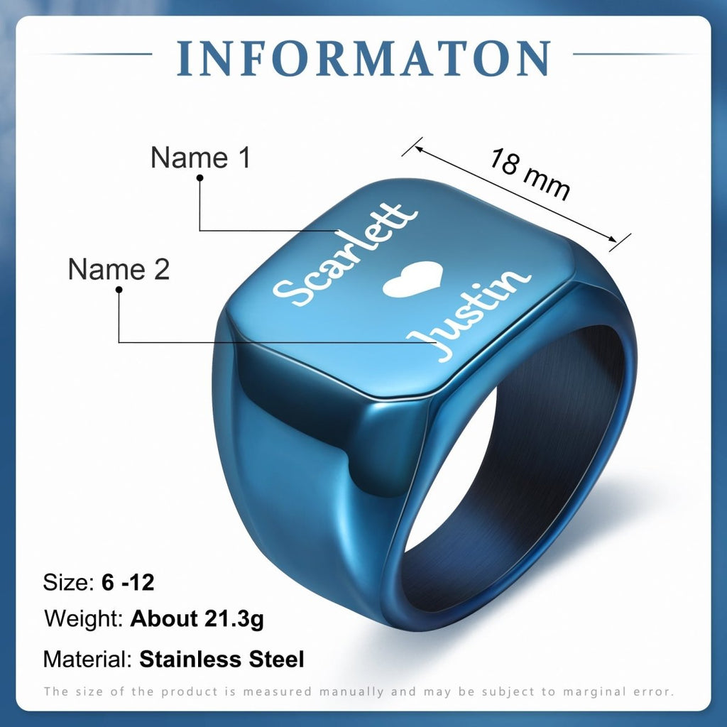 Personalized custom photo ring for men, stainless steel, Father's Day gift, white gold/black/blue plated.