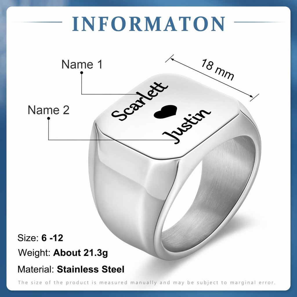 Personalized custom photo ring for men, stainless steel, Father's Day gift, white gold/black/blue plated.