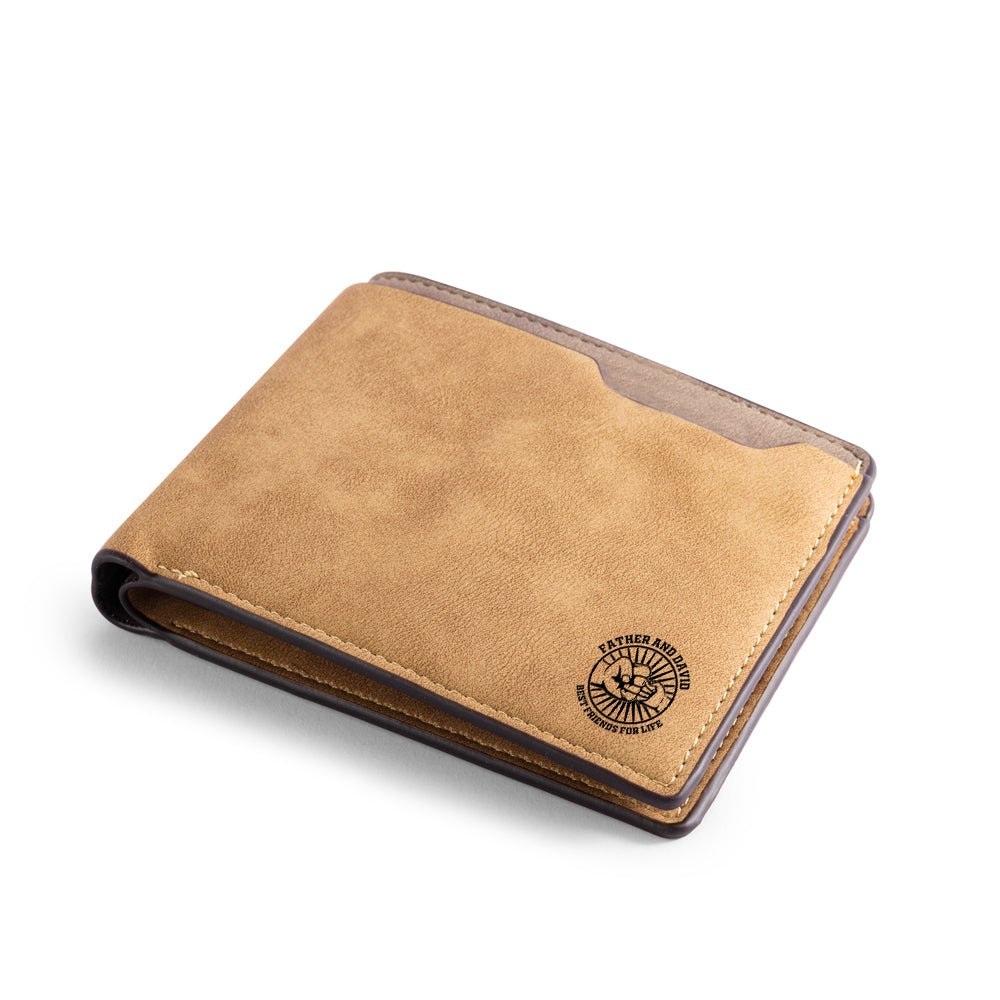 Personalized custom photo leather wallet, brown, photo & name artwork, Father's Day gift, 12cm size.