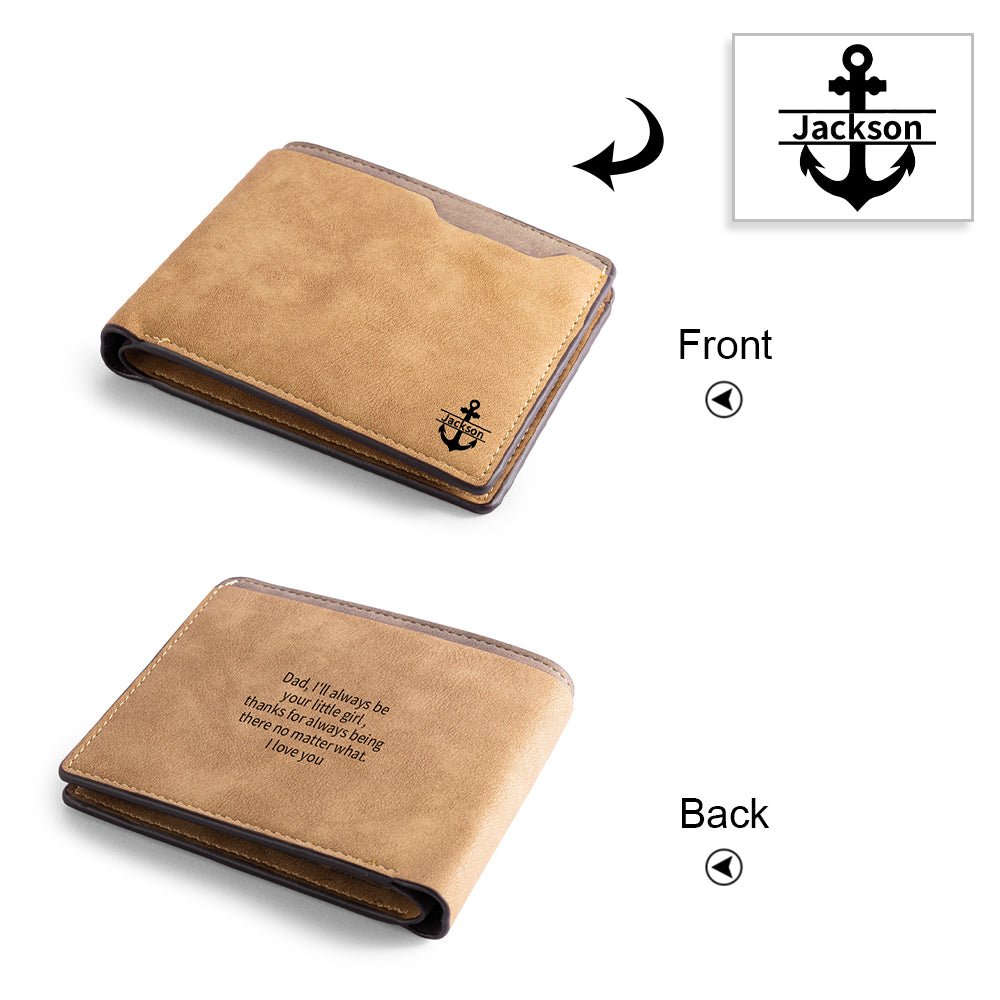 Personalized custom photo leather wallet, brown, photo & name artwork, Father's Day gift, 12cm size.