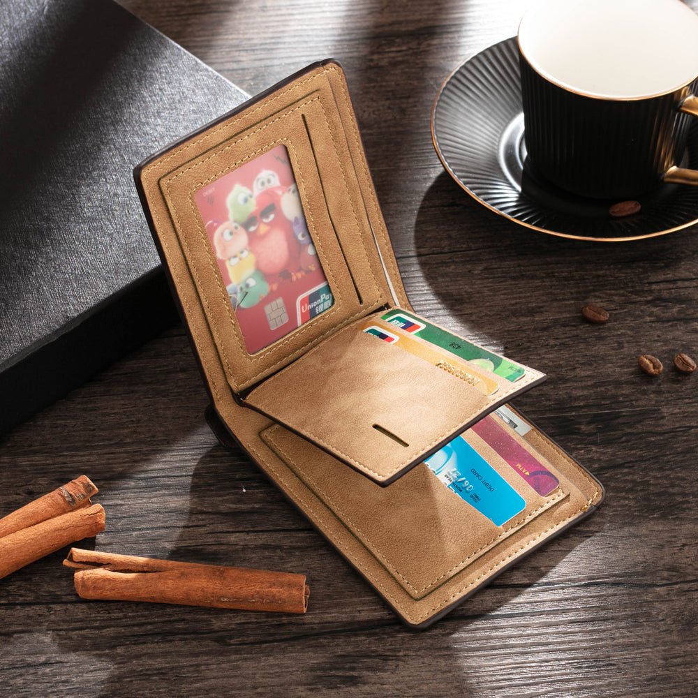 Personalized custom photo leather wallet, brown, photo & name artwork, Father's Day gift, 12cm size.