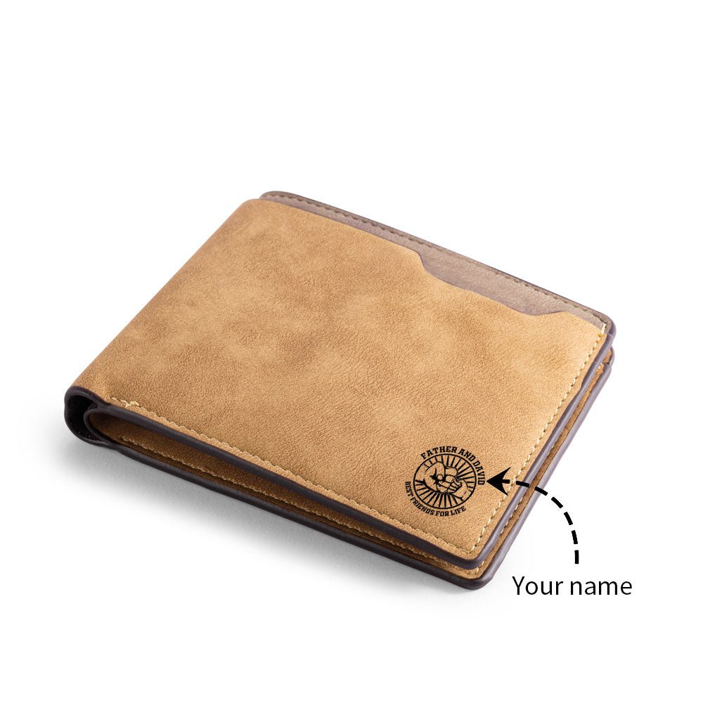 Personalized custom photo leather wallet, brown, photo & name artwork, Father's Day gift, 12cm size.