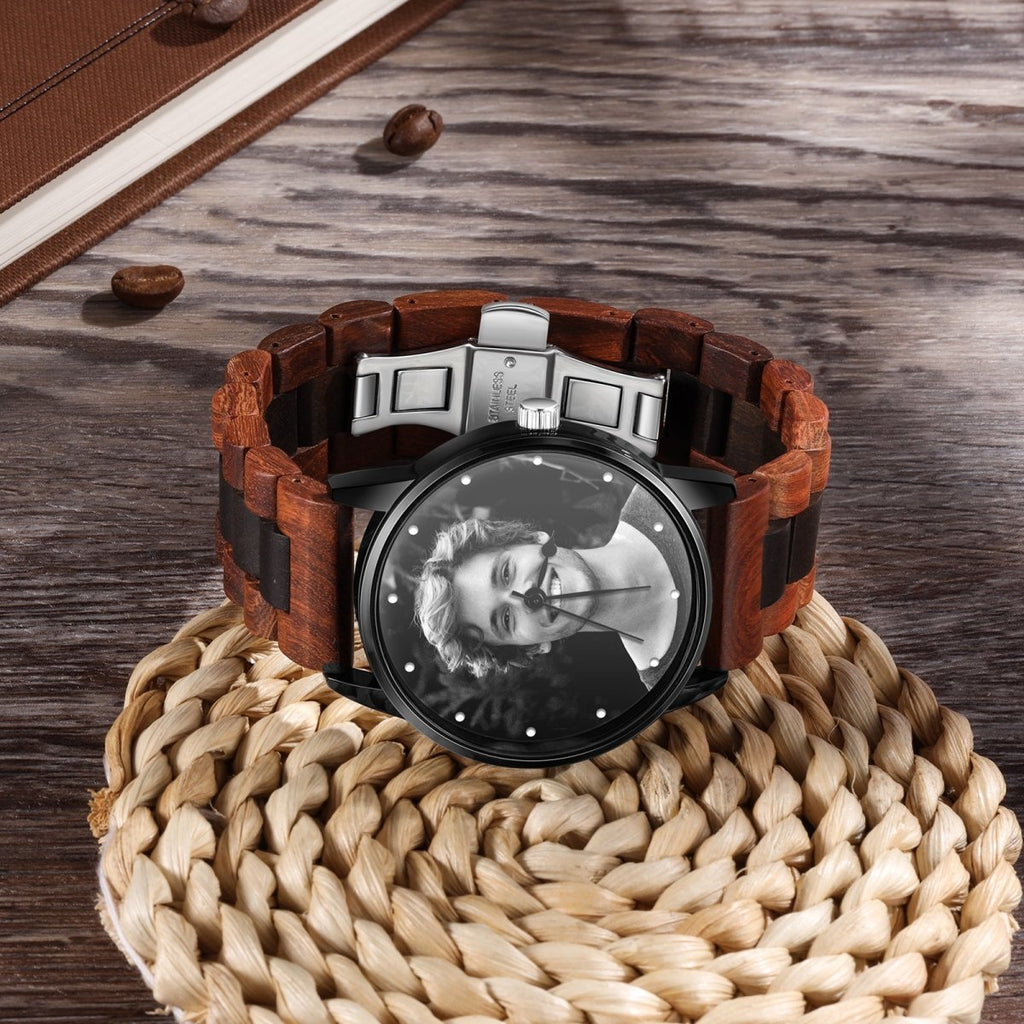 Custom Photo Watch, Personalised Watch for Men, Gift for Dad, Father's day, Photo Watch with Genuine Leather strap - Engraved Memories