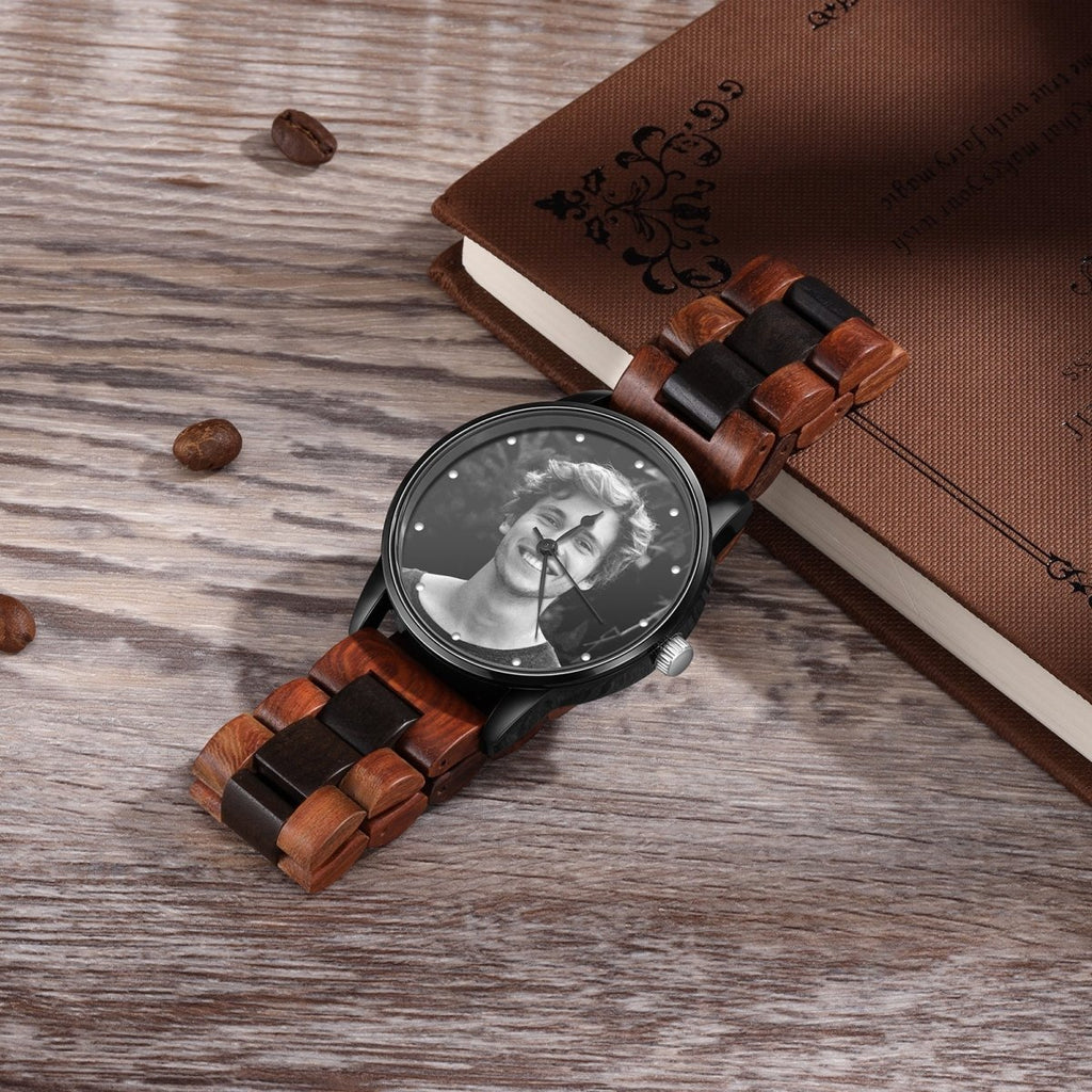 Custom Photo Watch, Personalised Watch for Men, Gift for Dad, Father's day, Photo Watch with Genuine Leather strap - Engraved Memories