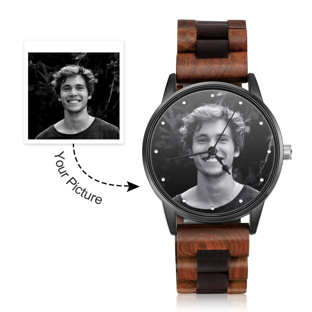 Custom Photo Watch, Personalised Watch for Men, Gift for Dad, Father's day, Photo Watch with Genuine Leather strap - Engraved Memories
