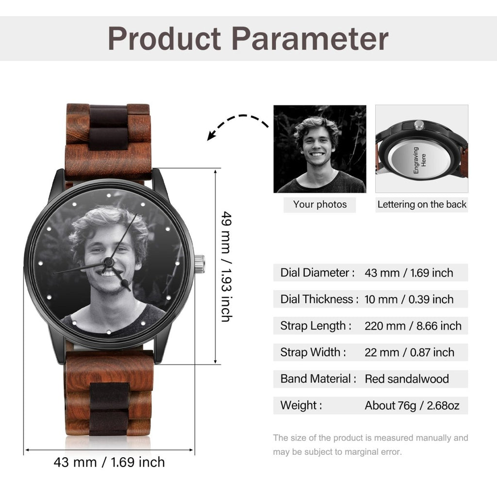 Custom Photo Watch, Personalised Watch for Men, Gift for Dad, Father's day, Photo Watch with Genuine Leather strap - Engraved Memories