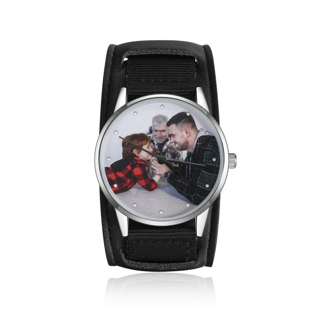 Custom Photo Watch, Personalised Watch for Men, Gift for Dad, Father's day, Photo Watch with Leather strap - Engraved Memories