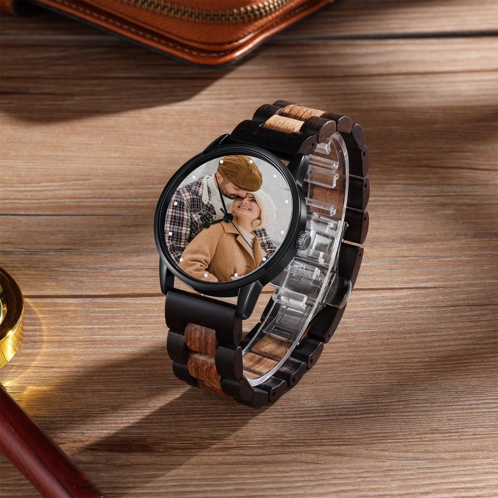 Personalized custom photo watch for men, red sandalwood strap, Father's Day gift, 49*43mm size.