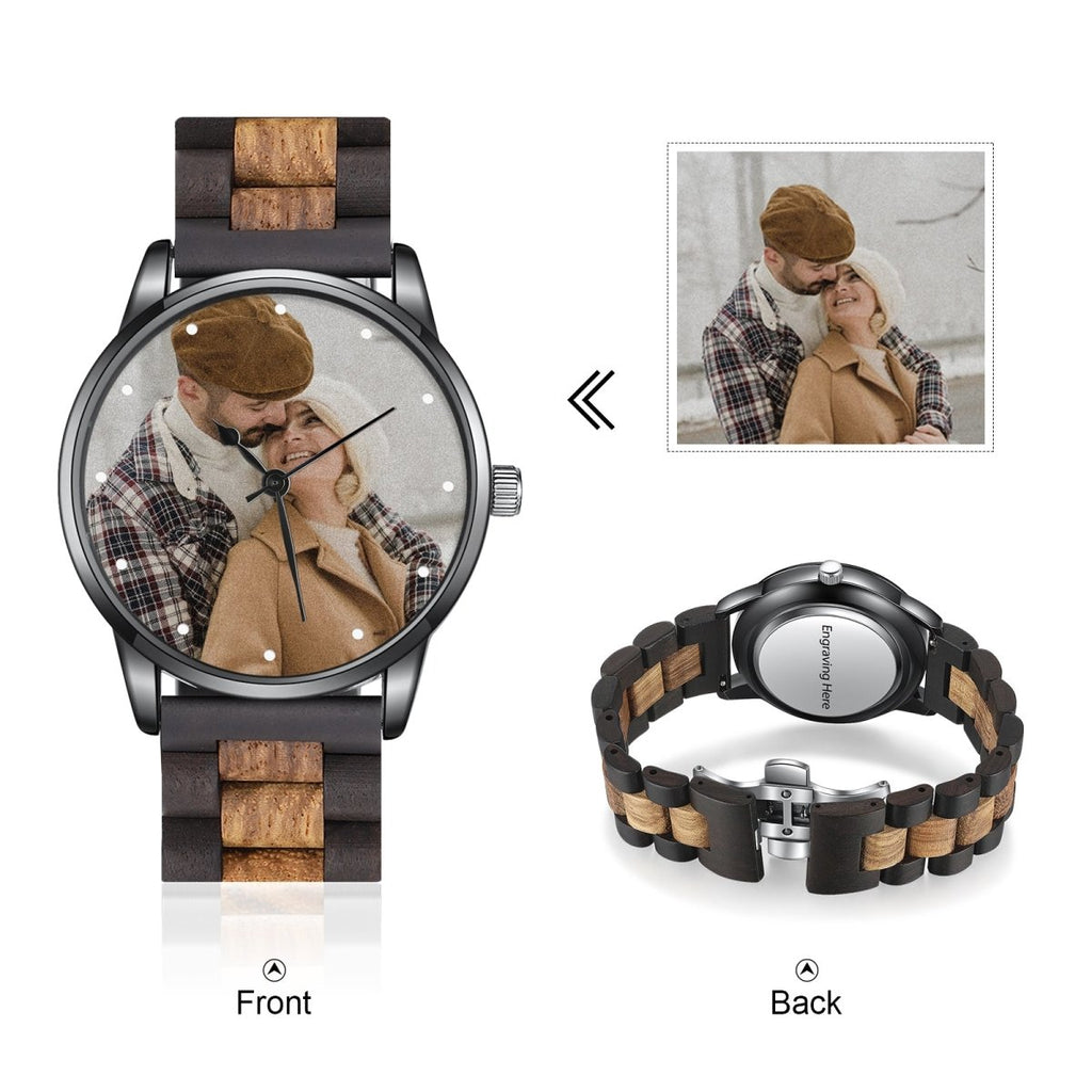 Personalized custom photo watch for men, red sandalwood strap, Father's Day gift, 49*43mm size.