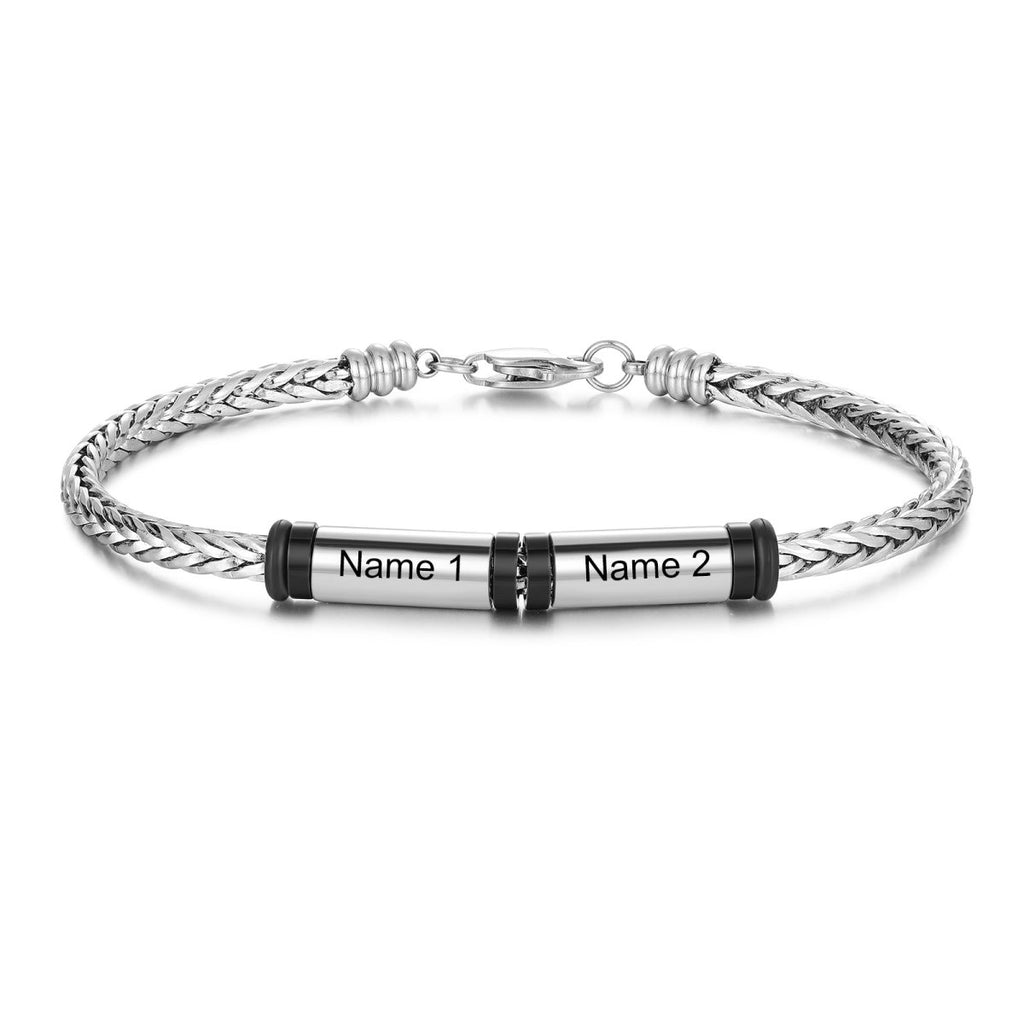 Personalized stainless steel men's bracelet, white gold plated, 21cm length, 16.2g weight, perfect Father's Day gift.