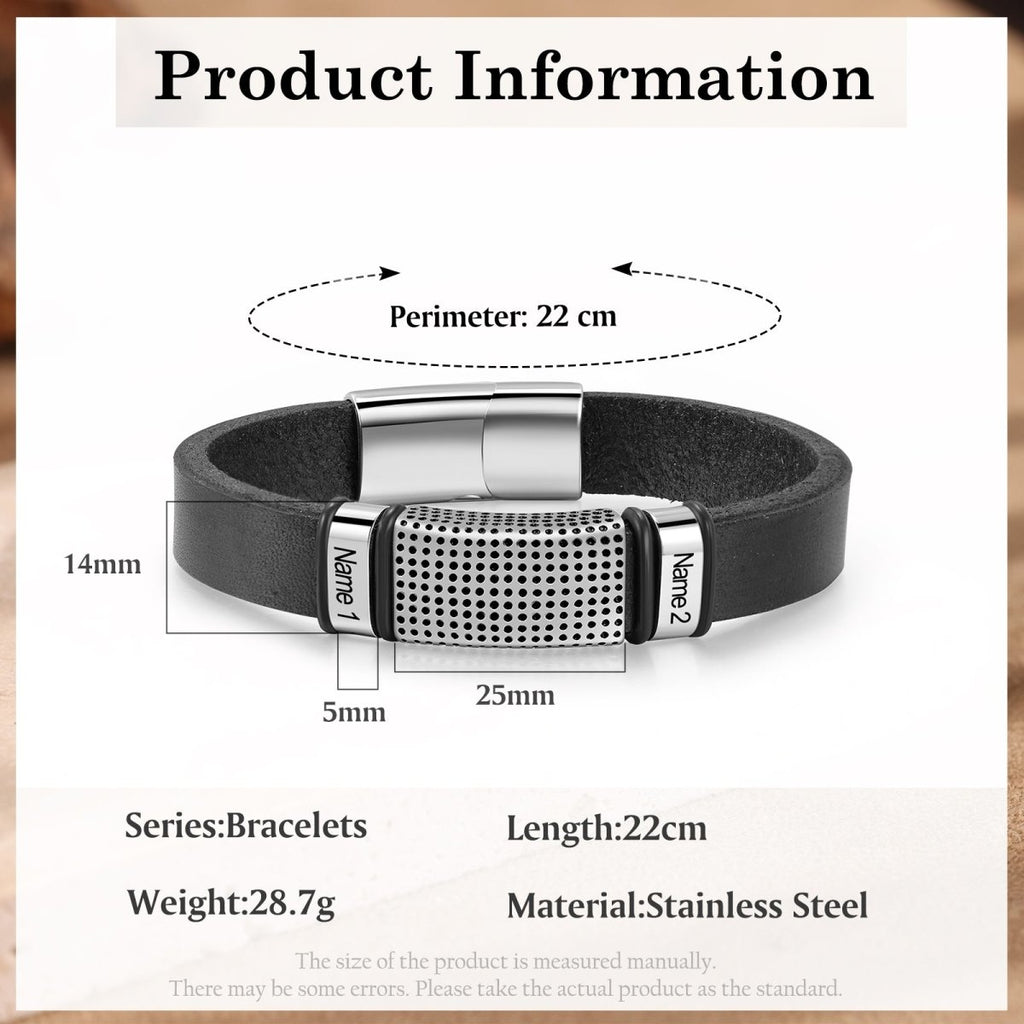 Personalized custom stainless steel men's bracelet, white gold plated, 22cm chain length, 28.7g weight, Father's Day gift.