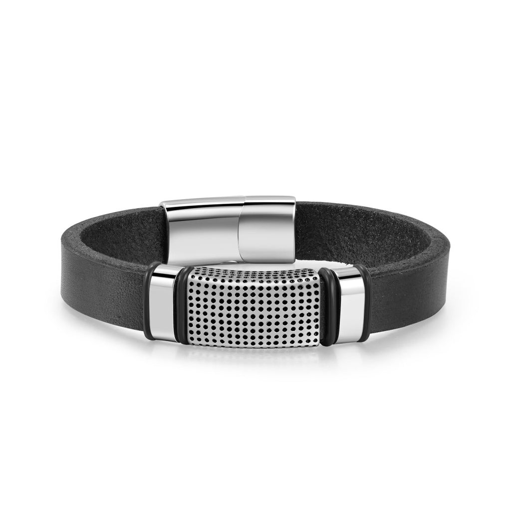 Personalized custom stainless steel men's bracelet, white gold plated, 22cm chain length, 28.7g weight, Father's Day gift.