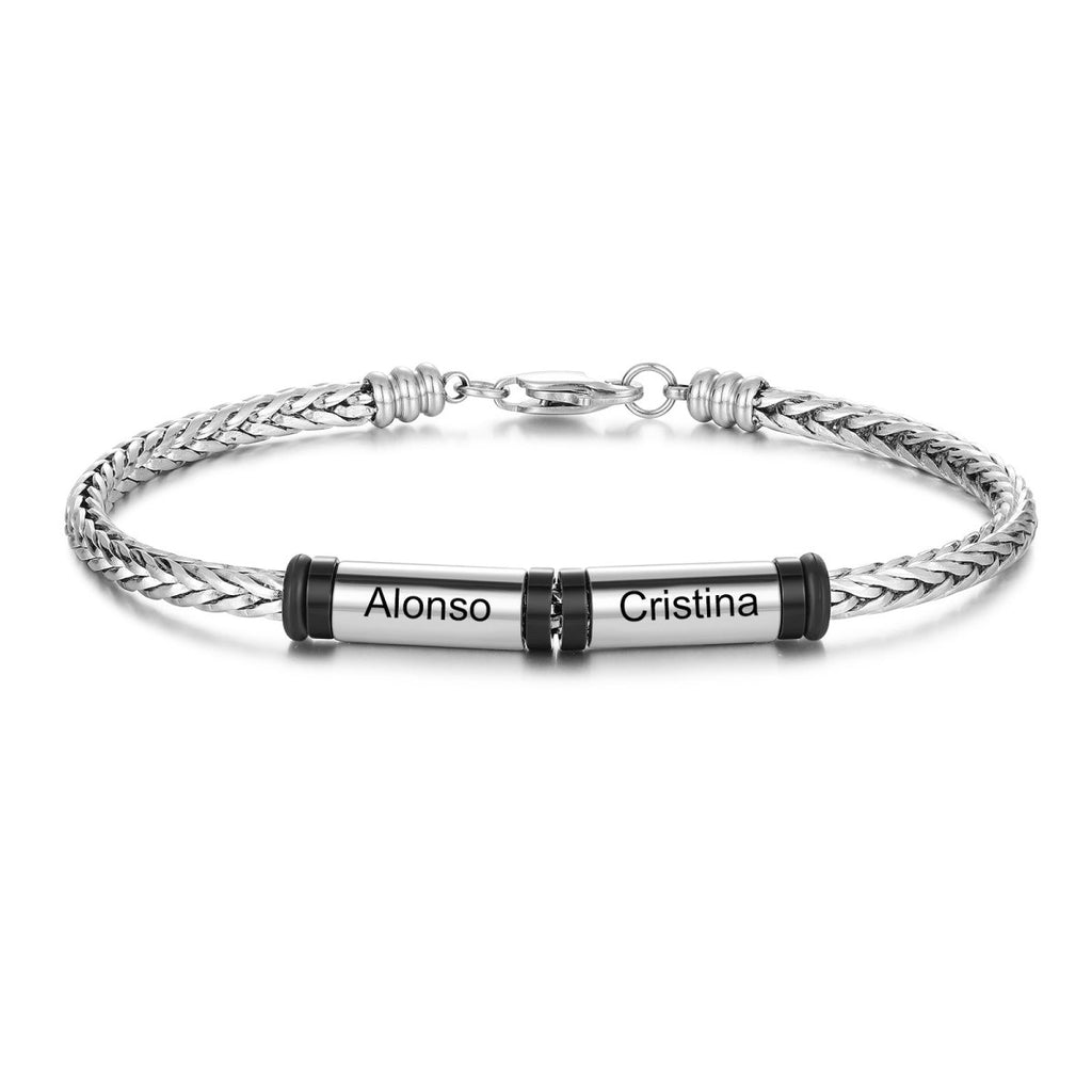 Personalized stainless steel men's bracelet, white gold plated, 21cm length, 16.2g weight, perfect Father's Day gift.