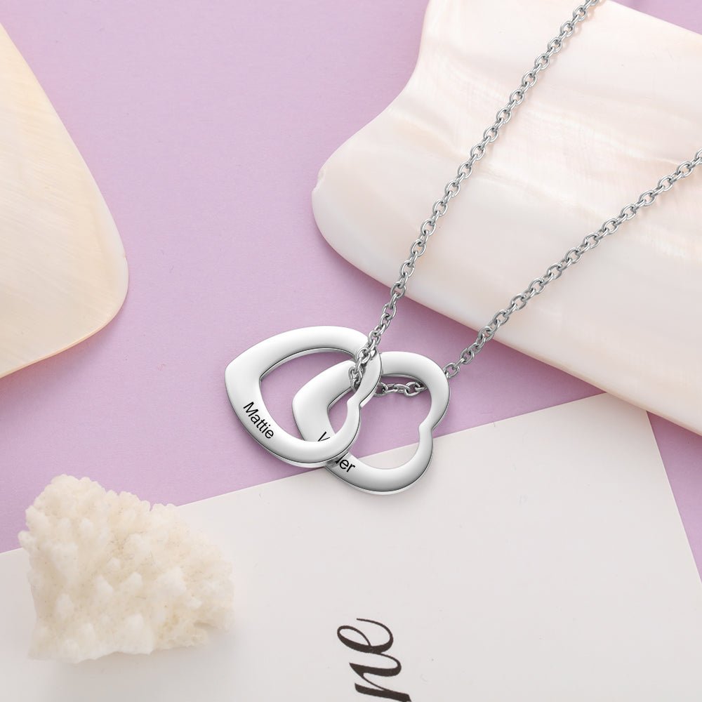 Cutout Hearts Name Necklace, Personalised Heart Pendant Chain - Engraved Memories