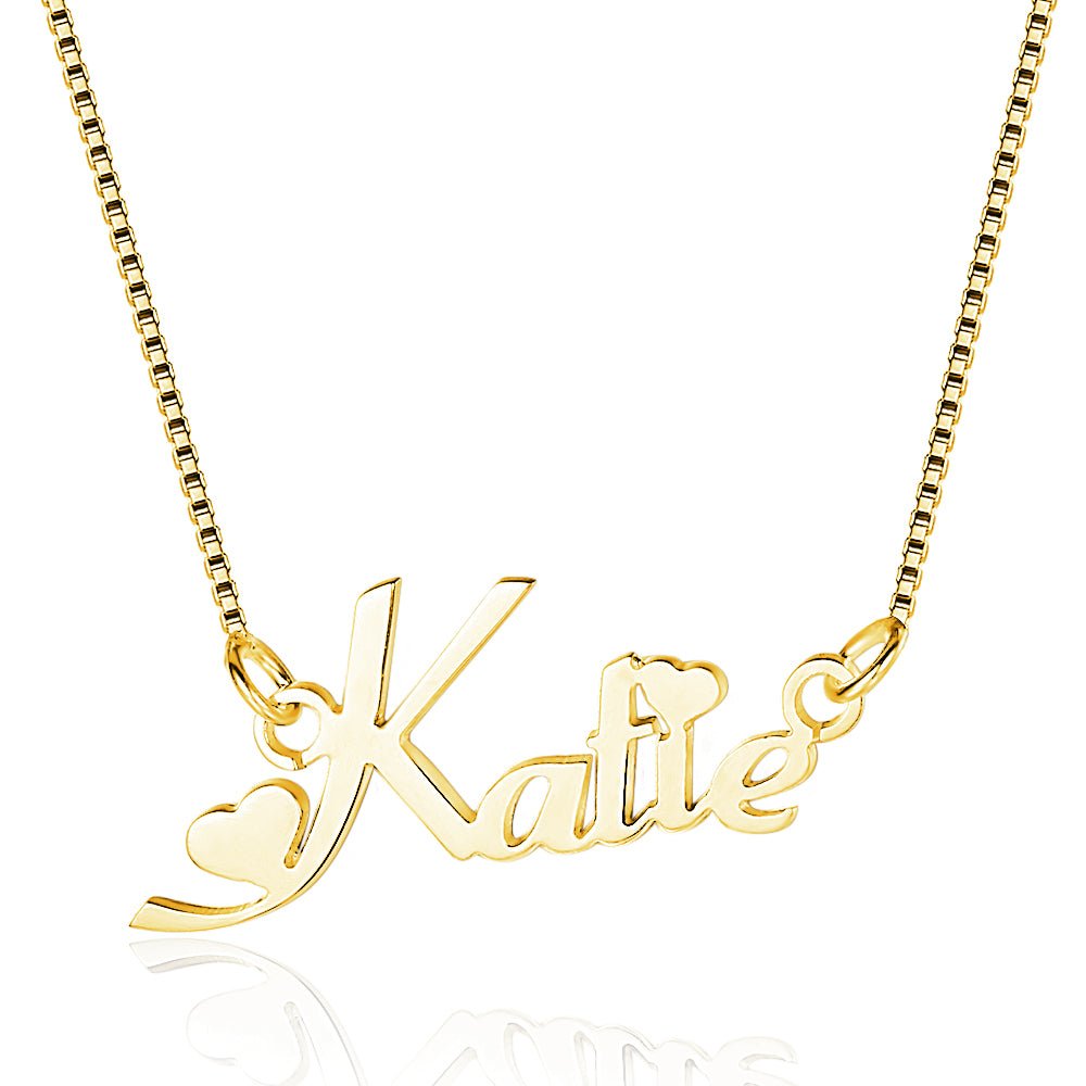 Cutout Name Necklace, Sterling Silver Heart Name Pendant with Chain - Engraved Memories