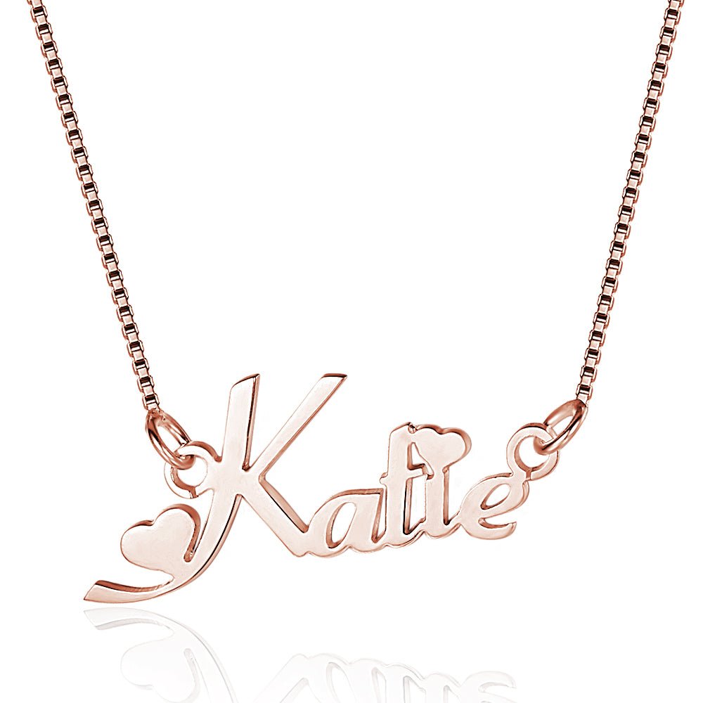 Cutout Name Necklace, Sterling Silver Heart Name Pendant with Chain - Engraved Memories