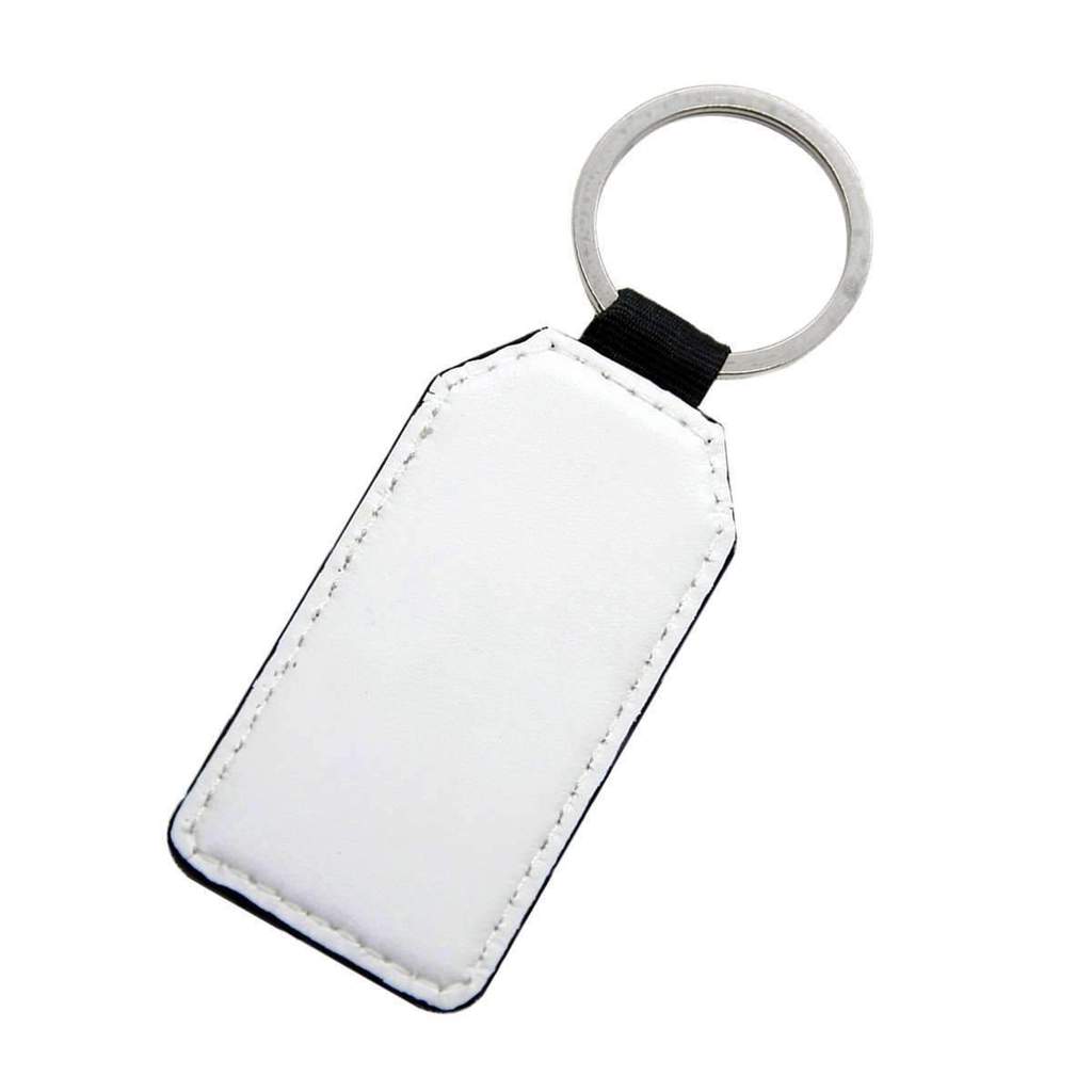 Rectangle photo keyring in faux leather with glitter reverse; perfect personalized gift for any special occasion.