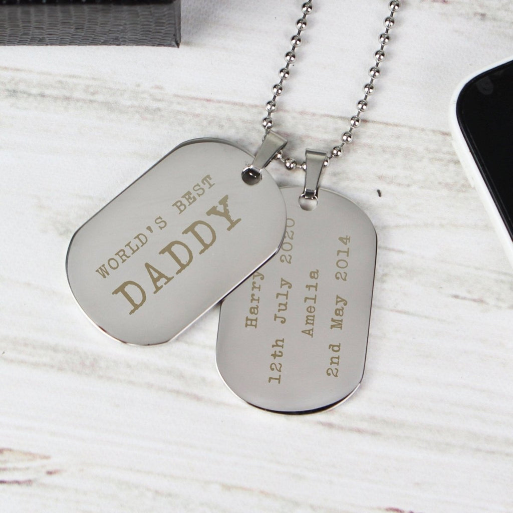Double Dog Tag with ball Necklace, Prsonalised message Steel Men's Pendants, Father's day Gift, Dog Tag Necklace - Engraved Memories