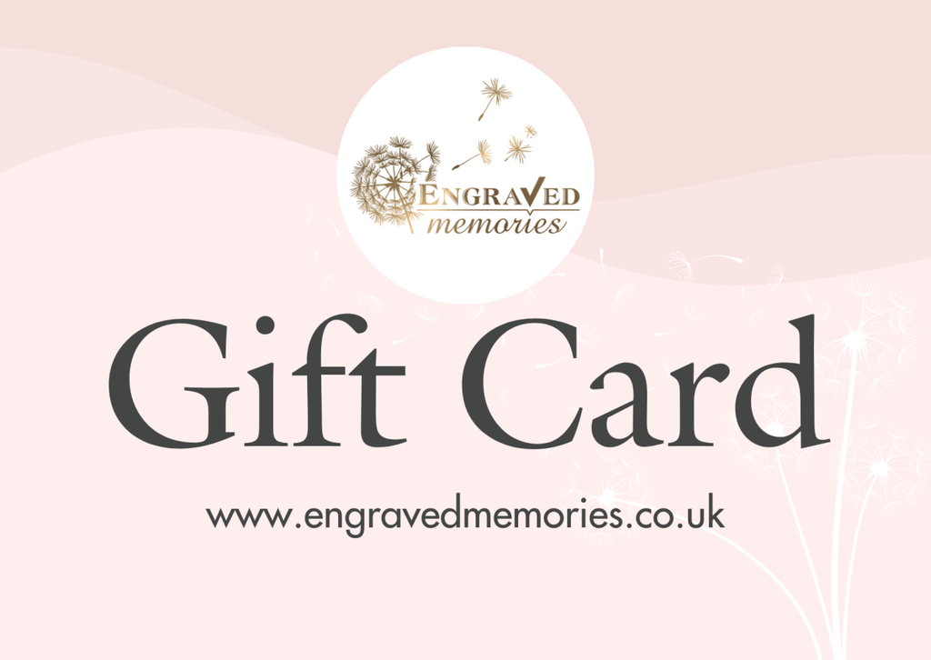 Engraved Memories gift card, personalized, flexible value, perfect for choosing custom keepsakes.