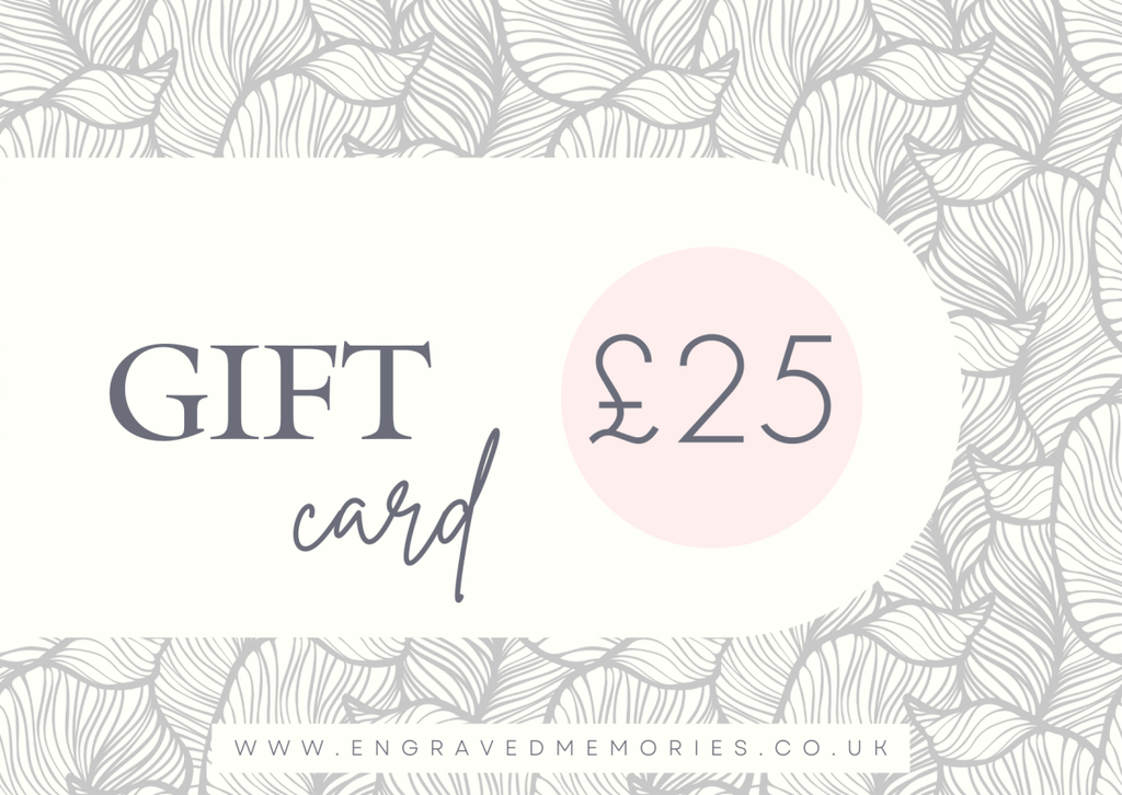 Engraved Memories gift card, personalized, flexible value, perfect for choosing custom keepsakes.