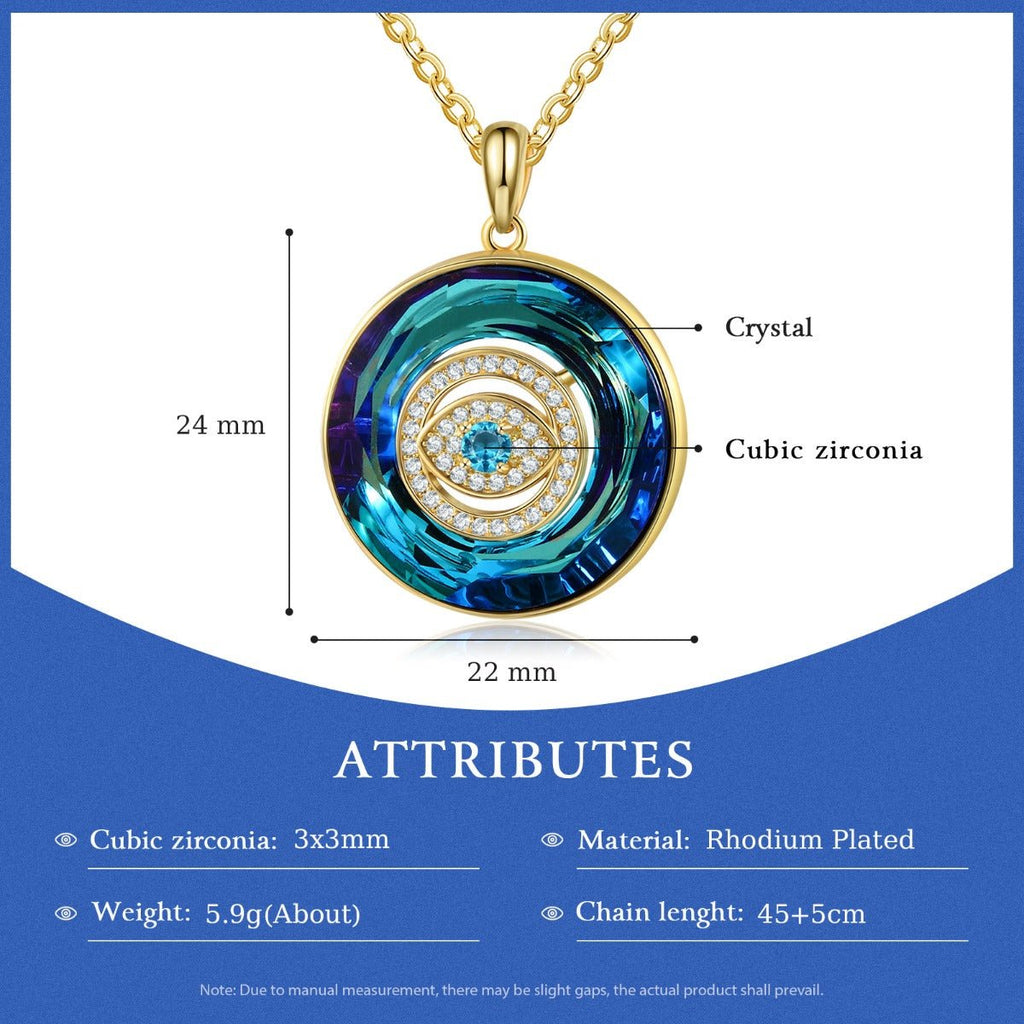 Evil Eye Pendant Necklace, Personalised Birthstone Gold Plated Pendant with Chain, Round Protection Amulet - Engraved Memories