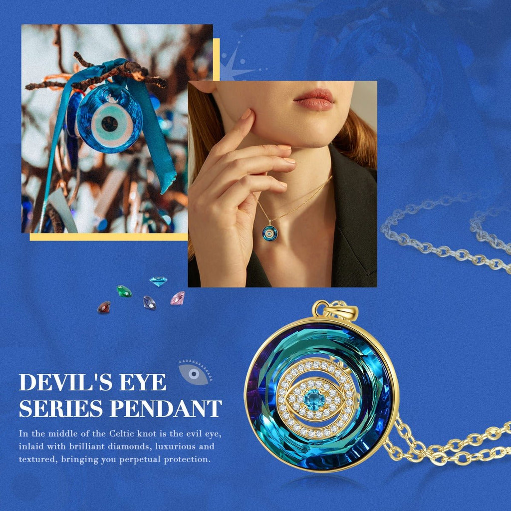Gold-plated evil eye pendant necklace, personalized birthstone, 45+5cm chain, 5.9g, protection amulet.