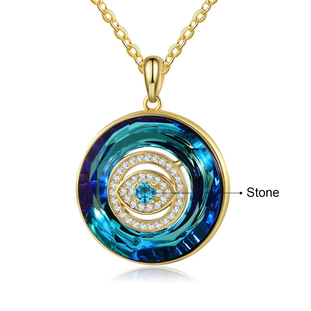Gold-plated evil eye pendant necklace, personalized birthstone, 45+5cm chain, 5.9g, protection amulet.