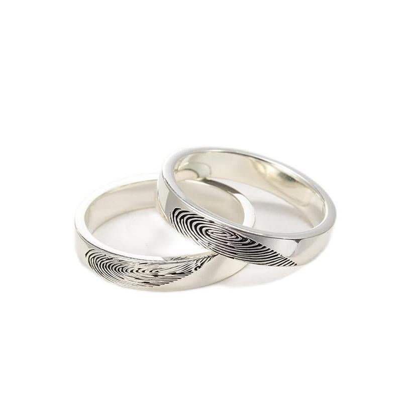 Personalized fingerprint rings in white gold, gold, or rose gold plated, 4mm width, 3g.