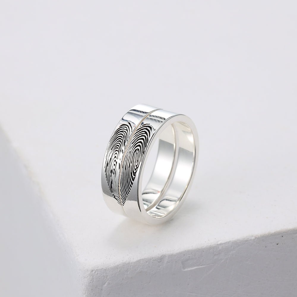 Personalized fingerprint rings in white gold, gold, or rose gold plated, 4mm width, 3g