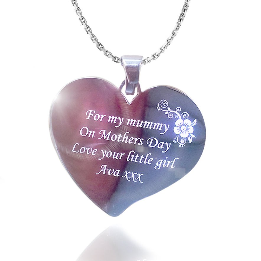 Stainless steel heart pendant necklace, custom photo and text engraving, Mother's Day, anniversary gift
