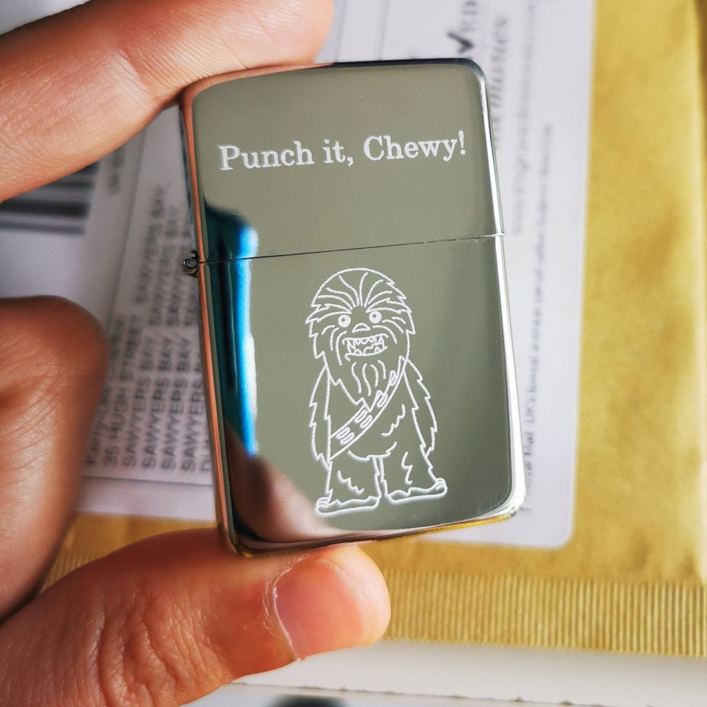 Personalized Zippo lighter, engraved with custom photo & text, ideal Father's Day gift or keepsake.