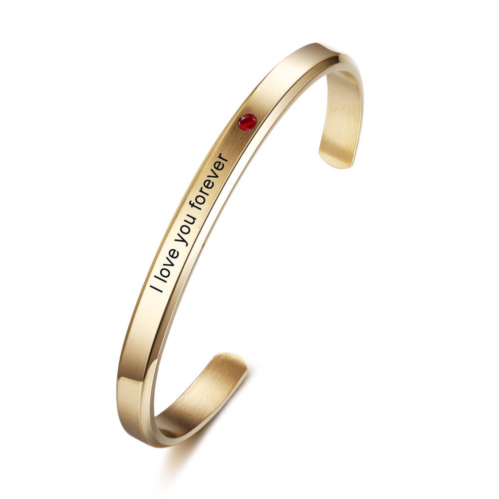 Gold Bangle, 18K Gold Plated Bracelet, Engraved Gold Plated Stainless Steel Bangle - Engraved Memories