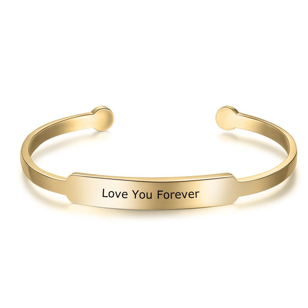 Gold Bangle Bracelet, Personalised Classic Gold Plated Bangle, Stainless Steel Unisex Bangle Bracelet - Engraved Memories