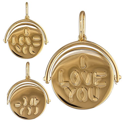 Gold-plated sterling silver I Love You spinner pendant, secret message revealed, perfect Valentine's gift