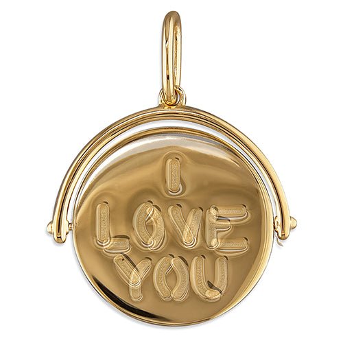 Gold-plated sterling silver I Love You spinner pendant, secret message revealed, perfect Valentine's gift
