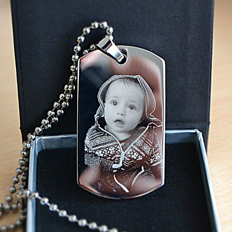 Men's photo engraved dog tags sale