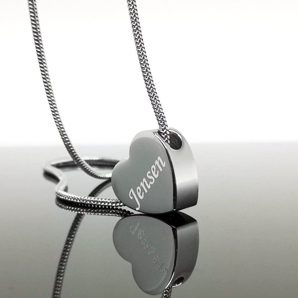 Stainless steel heart charm necklace, 20-inch chain, engravable pendant, mirror polished, waterproof.