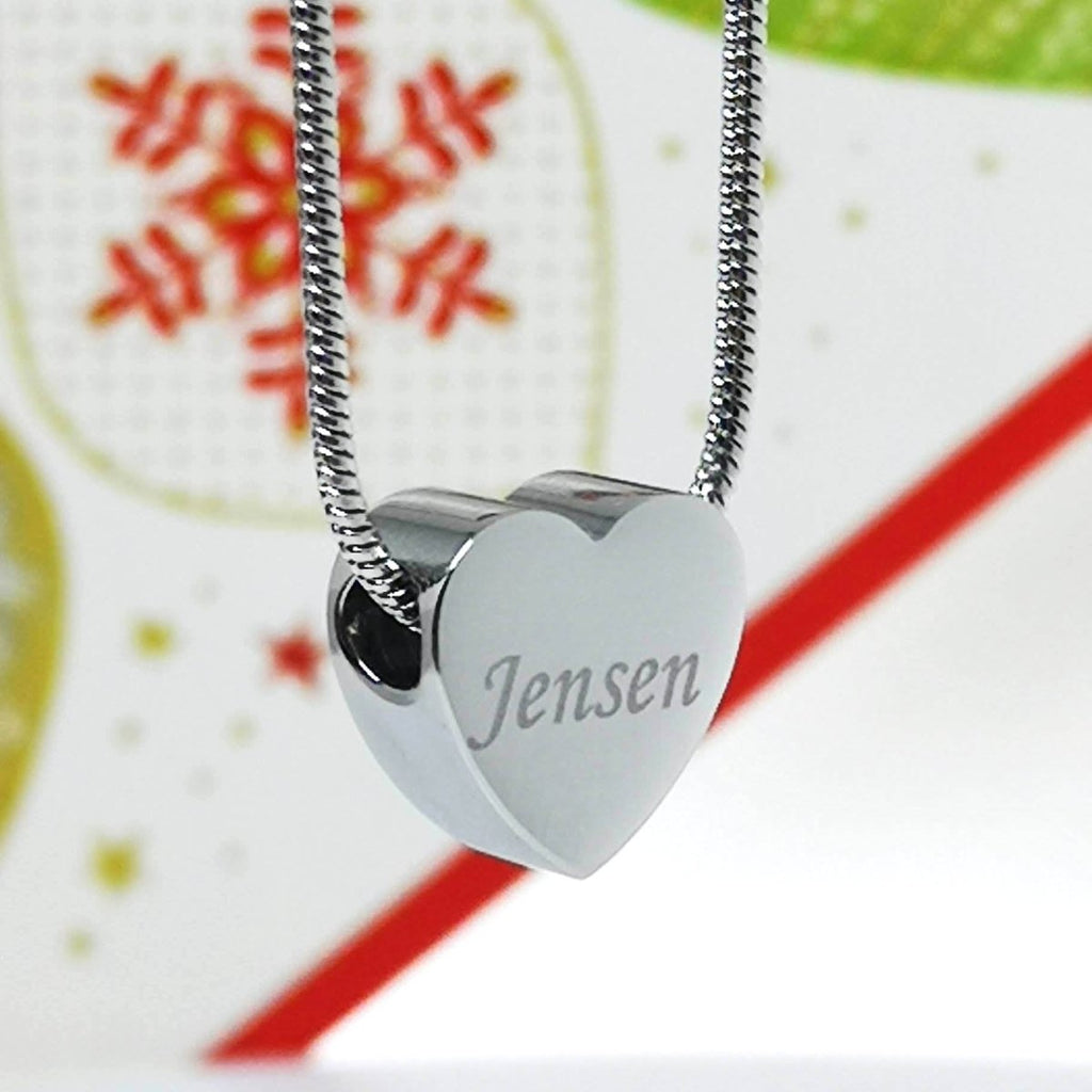 Stainless steel heart charm necklace, 20-inch chain, engravable pendant, mirror polished, waterproof.
