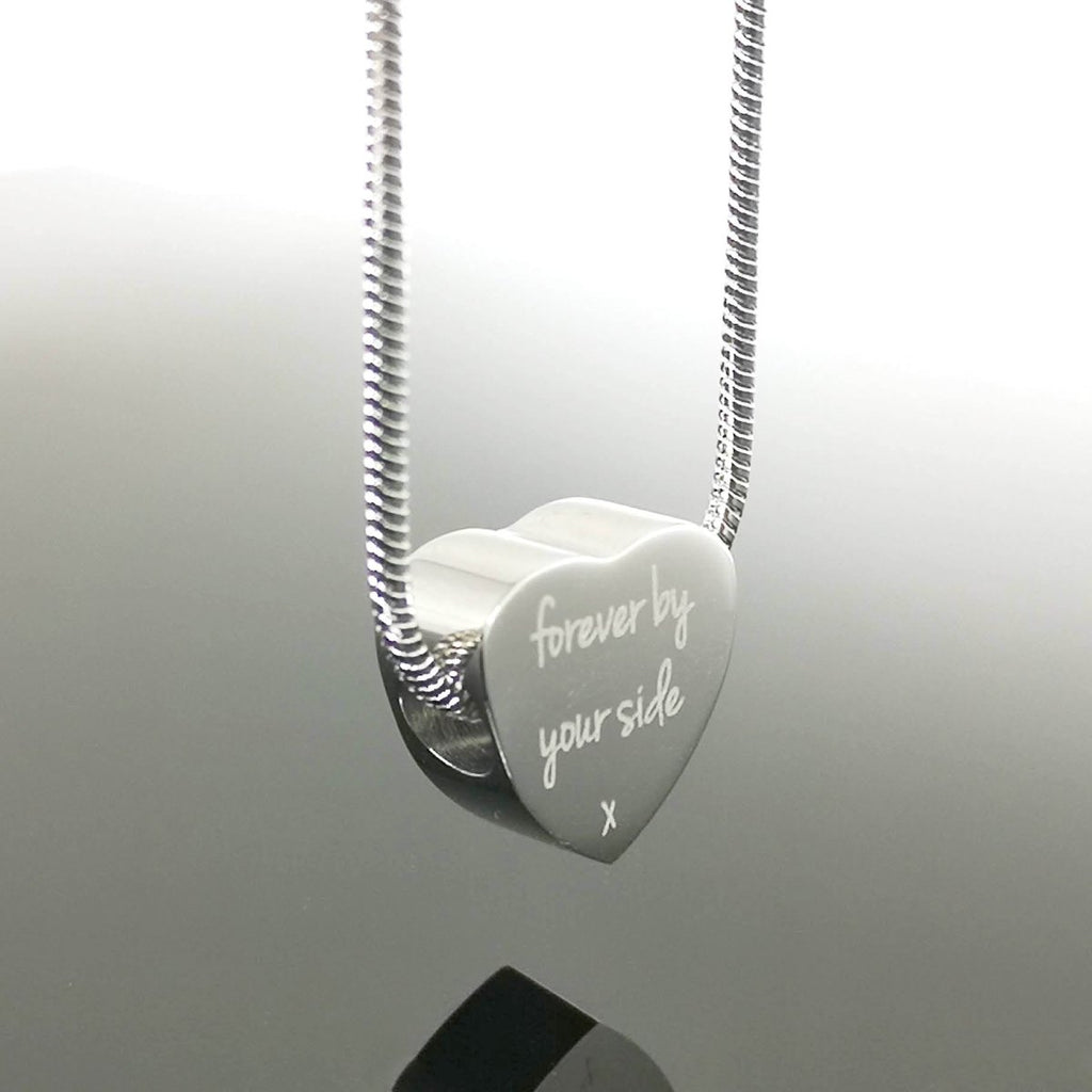 Stainless steel heart charm necklace, 20-inch chain, engravable pendant, mirror polished, waterproof.